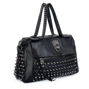 Skull Tote Bag Rivet Studded Handbag PU Leather